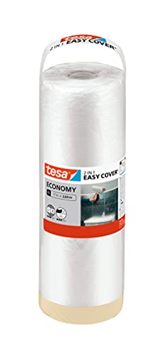 🔥 STARKER PREIS (-54%) tesa Easy Cover ECONOMY Folie für Malerarbeiten - 2 in 1 Malerfolie zum Abdecken und Kreppband zum Abkleben - 17 m x 260 cm