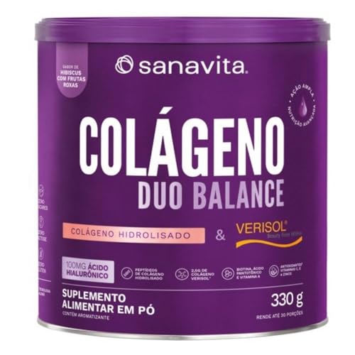 Sanavita - Colágeno com Ácido Hialurônico - Duo Balance - Sabor Hibiscos com Frutas Roxas - 330g
