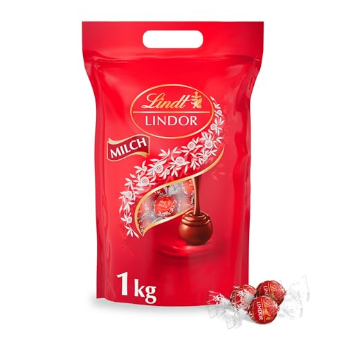 (-31%) Lindt LINDOR Schokoladen Kugeln Vollmilch | ca. 80 Milch-Schokolade mit zartschmelzender Füllung | Großpackung, Pralinen-Geschenk, 1kg