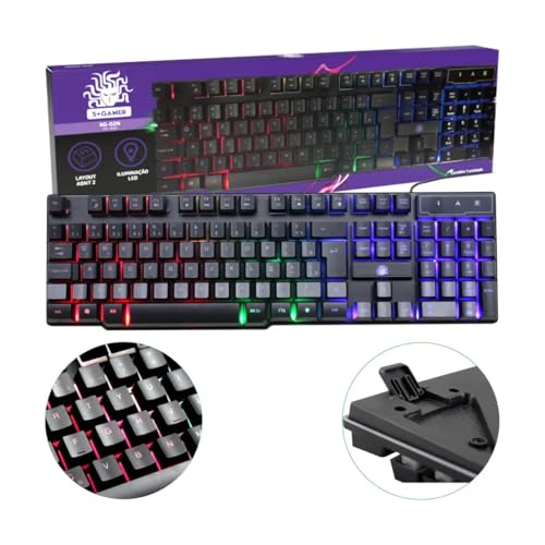 Teclado Pc Gamer c/led Rgb QWERTY Portugues Brasil Premium Resistente