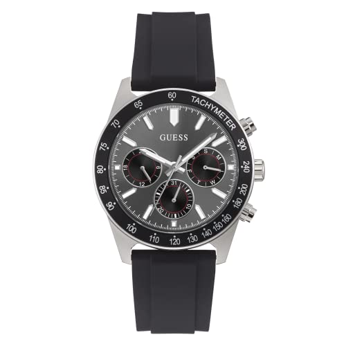GUESS Altitude Analog Watch for man with Black Round Dial & Black Silicone Strap Band Water Resistant Men's Wrist Watches - GW0332G1