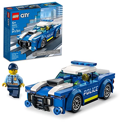 City Police Car 60312 Building Kit for Kids Aged 5 and Up; Includes a Police Officer Minifigure with a Toy Flashlight and a Police Cap (94 Pieces)