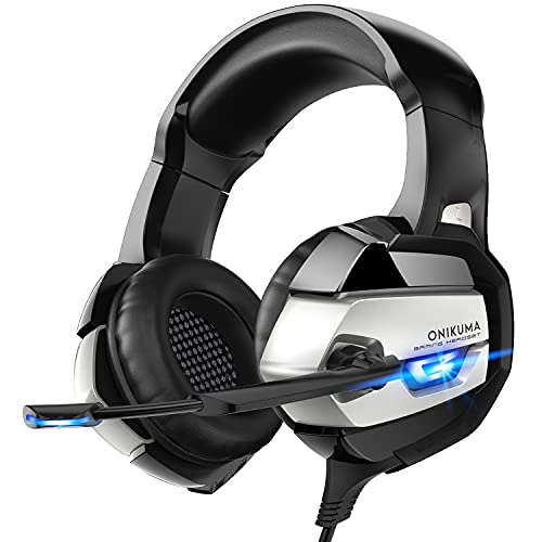 ONIKUMA K5 Wired Gaming Headset with Base Sound and True Noise Cancellation, LED Light and 3.5mm Audio Plug, Nintendo New 3DS LL/3DS,Mac OS PC, iOS De