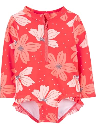 Simple Joys by Carter's Girls' Long Sleeve Zipper One Piece Swimsuit, Pink Floral, 6-9 Months
