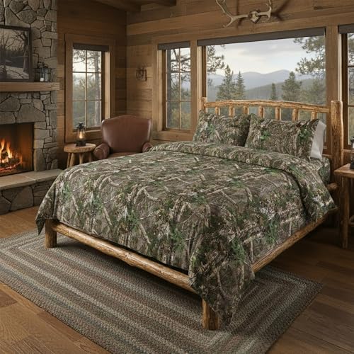 Northwest Realtree Camo Bed in a Bag Set, 4-Piece Twin, 1 Pillowcase, 1 Comforter, 1 Fitted Sheet, 1 Flat Sheet, All Seasons, Cabin Bedding, Realtree Xtra Green Camo