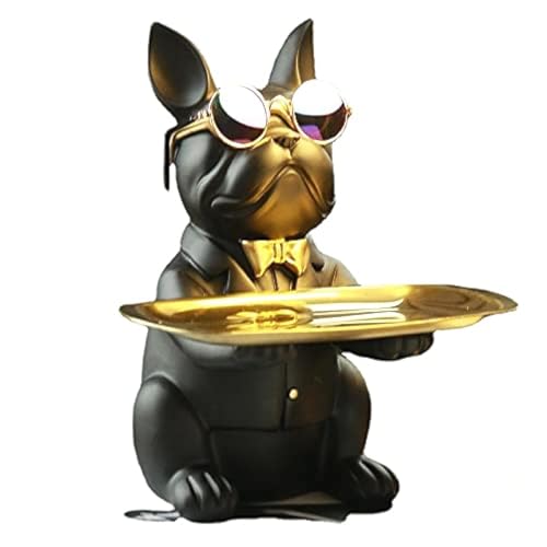 suruim French Bulldog Gifts Key Holder Candy Dish Tray Home Decor Resin Butler Statue Key Bowl Entryway Table Frenchie Dog Sculpture Dining Table Decor Office Small Object Tray (Black)