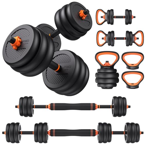 FEIERDUN Adjustable Dumbbells, 45lbs Free Weight Set with Connector, 4 in1 Dumbbells Set Used as Barbell, Kettlebells, Push up Stand, Fitness Exercises for Home Gym Suitable Men/Women
