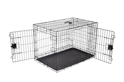 Amazon Basics Foldable Metal Dog Crate (36in, Double Door)