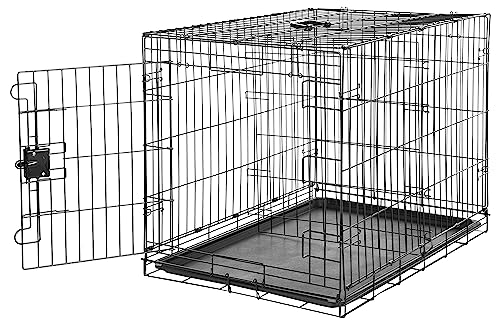 Amazon Basics Durable, Foldable, Collapsible, Portable Metal Wire Dog Crate with Tray, Single Door with Divider Panel, Easy to Assemble & Clean, 36 x 23 x 25 in, Black