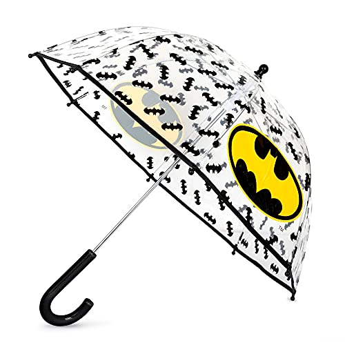 ABG Accessories ABG boys Kids Clear for Rain Boy's, Transparent with an Easy Grip Handle, Dome Windproof, Bubble Umbrella, DC Comics, Batman, Age 3-10 US