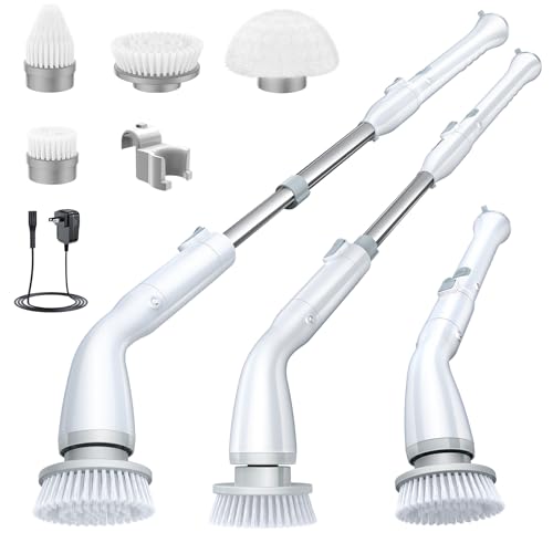 LABIGO Electric Spin Scrubber, Cordless Cleaning Brush Scrubber with 7 Replaceable Brush Heads and Adjustable Extension Handle, IPX7 Waterproof Power Cleaning Brush for Bathroom Tub Floor Tile Shower