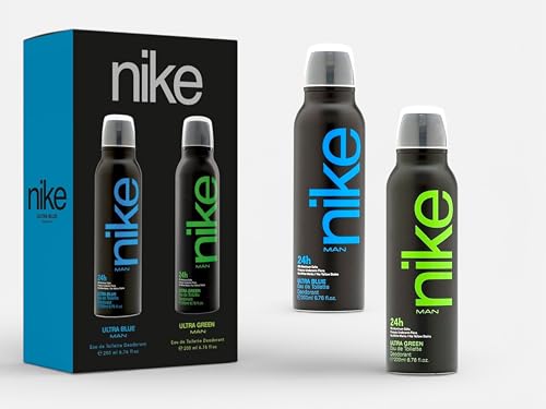 Nike Men Ultra Blue & Ultra Green Deodorant Spray (Pack of 2) - 200ml Each | 24H Freshness | No White Marks or Yellow Stains | Skin-Friendly Deo| 0% A