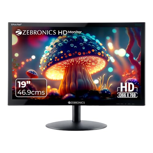 ZEBRONICS Zeb-V19Hd 18.5 Inch (46.99 Cm) Led Monitor with Supporting Hdmi, Vga Input, Hd 1366 X 768 Pixels, 16.7M Colors, Glossy Panel, Slim Design & 