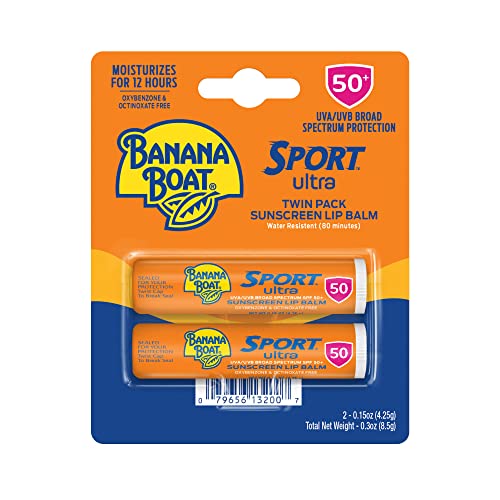 Banana Boat Sport Ultra SPF 50 Lip Sunscreen Twin Pack SPF Lip Balm Pack, Banana Boat Lip Balm SPF 50, Oxybenzone Fre...