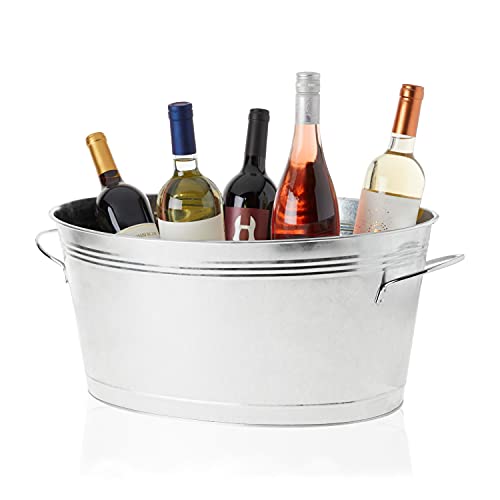 True Galvanized Tub, Large Ice Buckets for Parties, Beverage Cooler for Beer, Wine, Soda, Bottled Water, Rustic Beverage Tub, Drink Bucket for Indoor & Outdoor Party, 6.3 Gal (23.8 Liters), Set of 1