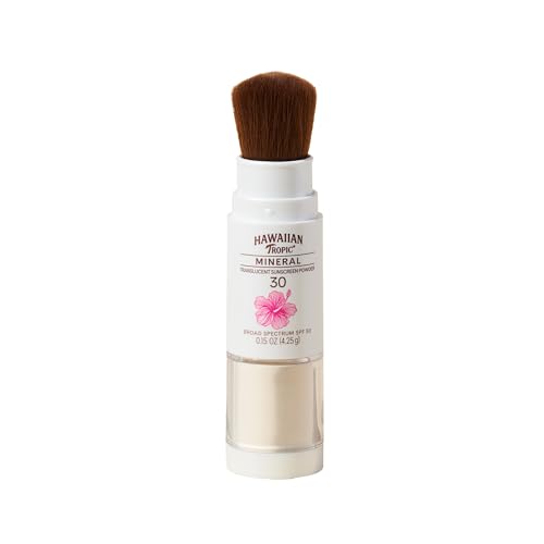 �️Hawaiian Tropic Mineral Powder Sunscreen Brush SPF 30 | Beach Essentials, Zinc Oxide Mineral Sunscreen Powder SPF, Fac