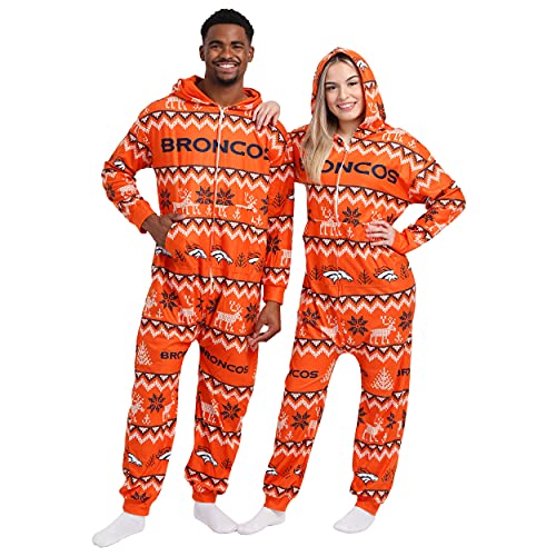 FOCO Denver Broncos NFL Ugly Pattern One Piece Pajamas - XL