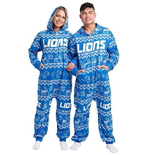 FOCO Detroit Lions NFL Ugly Pattern One Piece Pajamas - XL