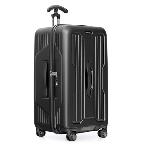Traveler's Choice Ultimax II 26" Medium Trunk Spinner Luggage, Tie Down Straps, Matte Black, Checked Inch