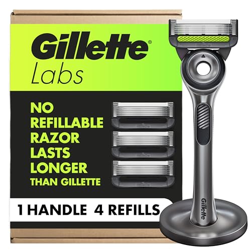 GilletteLabs with Exfoliating Bar by Gillette Razor for Men - 1 Handle, 4 Razor Blade Refills, Holiday Gifts for Men, Includes Premium Magnetic Stand