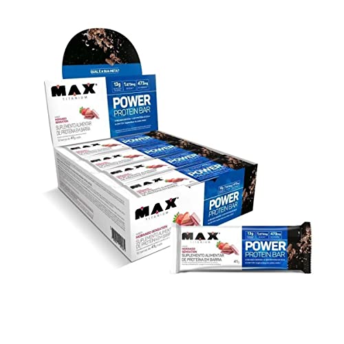 Max Titanium Power Protein Bar Caixa Com 12 Unidades (492G) - Morango - (Amazon)
