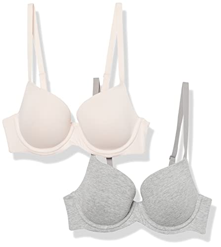 Amazon Essentials Women's Full Cover Cotton Bra, Pack of 2, Grey Heather/Pearl, 34DD