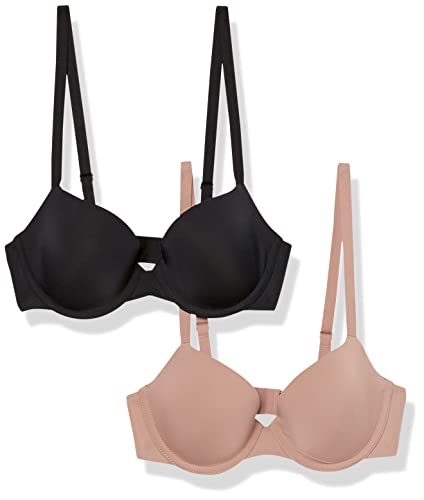 Amazon Essentials Women's Half-Cup Microfibre Bra with Adjustable Straps, Pack of 2, Dark Taupe, 32D