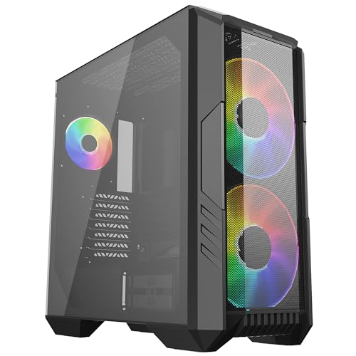 Cooler Master HAF 500 Computer Case - Black | High Airflow Cabinet | Mesh Front Panel | Dual 200mm ARGB Fans | Rotatable GPU Fan | Type C Connector | 