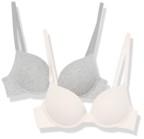Amazon Essentials Women's Push-Up Cotton Bra, Pack of 2, Grey Heather/Pearl, 36D