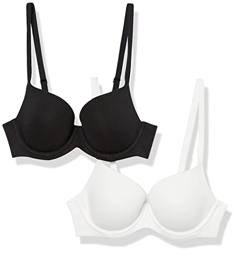 Amazon Essentials Women's Full Cover Cotton Bra, Pack of 2, Black/White, 36B