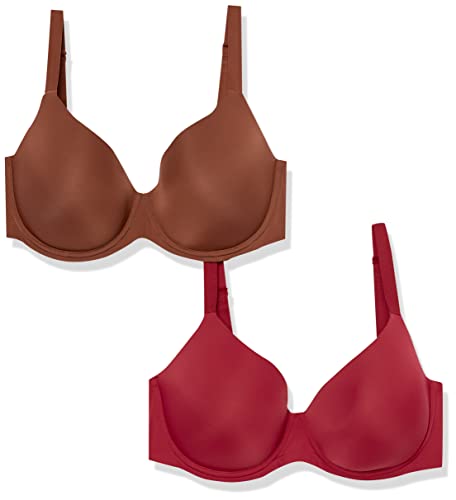 Amazon Essentials Women's Full Cover Microfiber Bra with Underwire and Support, Pack of 2, Chocolate/Red, 36DD