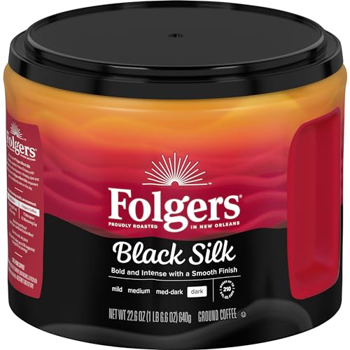 Folgers Black Silk Dark Roast Ground Coffee, 22.6 Ounce Canister