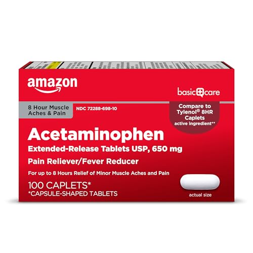 Amazon Basic Care Acetaminophen Extended-Release Tablets, 650 mg, 100 Count (Packaging may vary)