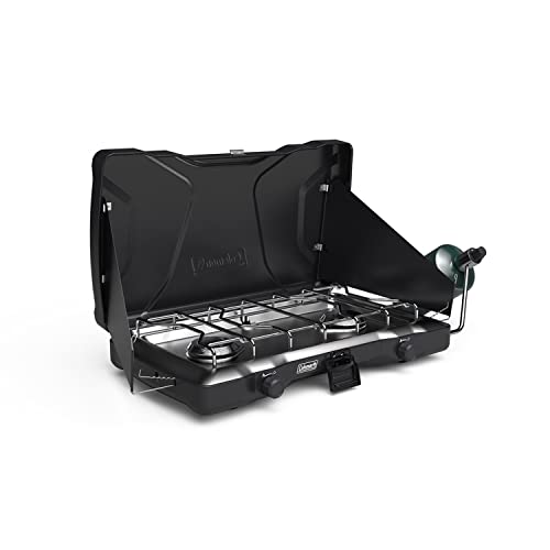 Coleman Triton 2-Burner Propane Stove, Portable Camping Cooktop with 2 Adjustable Burners &amp; Wind Guards, 22,000 BTUs