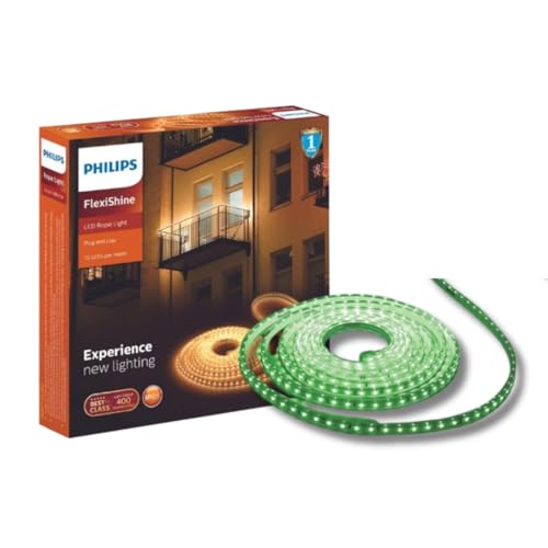 PHILIPS FlexiShine 5 Meter Plug n Play LED Rope Light (Green) - Waterproof (IP65 Rated) and Flexible