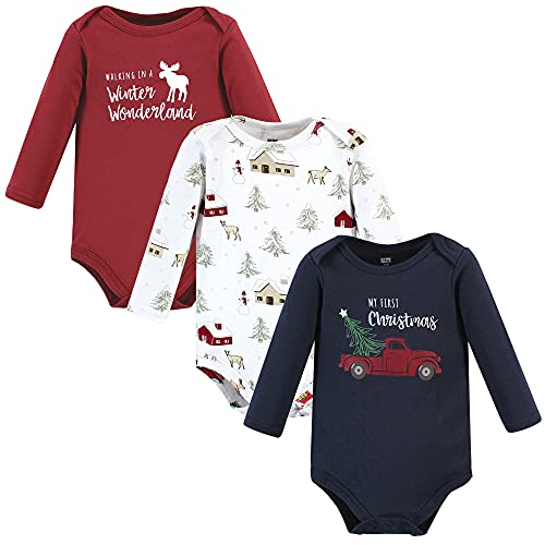 Hudson Baby Unisex Baby Cotton Long-Sleeve Bodysuits Boy Holiday Village, 9-12 Months