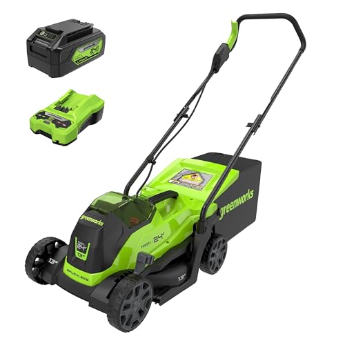 Greenworks 24V 13“ Brushless Cordless Lawn Mower with 4.0Ah Battery &amp; Charger,Maintenance-Free Push Mower with 2-i