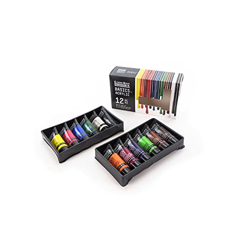 🔥 STARKER PREIS (-38%) Liquitex 3699403 Basics Acrylfarben Set – 12 x 22ml Tuben, lichtechte Künstler-Acrylfarben, mittlere Viskosität, brillante Farben, ideal für Leinwand, Acrylmalerei & Basteln