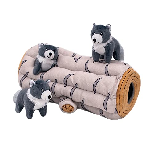 ZippyPaws Woodland Friends Burrow Interactive Dog Toys - Hide and Seek Dog Toys and Puppy Toys, Colorful Squeaky Dog Toys, and Plush Dog Puzzles, Arctic Wolf