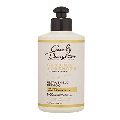 Carol's Daughter Goddess Strength Ultra Shield Pre Poo Hair Treatment for Waves, Coils and Curls, Protective Hair Detangler with Castor Oil, 10.2 Fl Oz