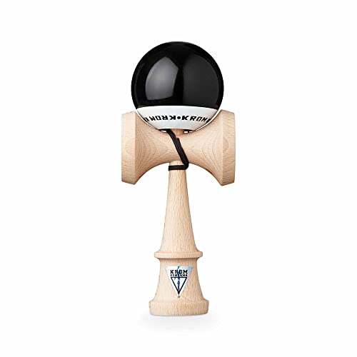 KROM - Kendama Toy POP LOL Black - High Wood Quality - Extra Strong - for Beginner and Pro - Gift Pack : Extra String + Stickers