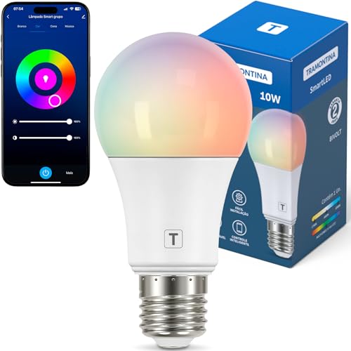 Lâmpada Smart LED Inteligente Tramontina E27 10W | 16 Milhões de Cores, Wi-Fi + Bluetooth, Compatível com Alexa e Google...