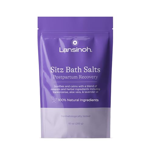 Lansinoh Sitz Bath Salts, Postpartum Essentials, and Hemorrhoid Treatment, Epsom Salt Bath Soak with Lavender Oil, Frankincense and Aloe Vera, 10 Ounce