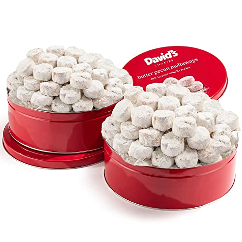David's Cookies Gourmet Butter Pecan Meltaway Round Tin with Crunchy Pecans and Powdered Sugar, All-Natural Ingredients, Kosher, Ideal Present for Special Occasions, 64 Oz (2 Pack)