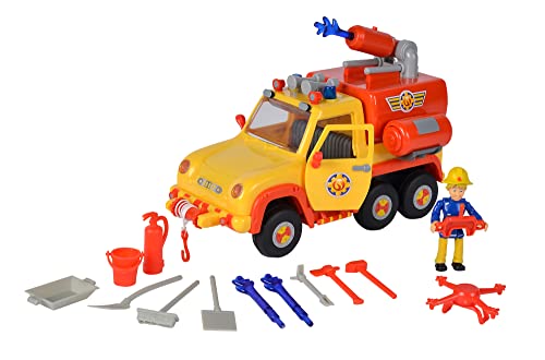 Simba 109251094 Fireman Sam Venus 2.0 Fire Engine with Figure, Original Sound, Blue Light, Arrow Shot Function, Doors for Opening, Penny Toy Figure, Lots of Accessories, 19 cm, from 3 Years