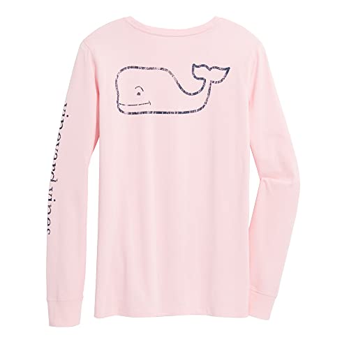 vineyard vines Women's Long-Sleeve Vintage Whale Pocket Tee, Flamingo, X-Large