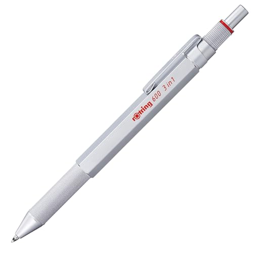 🔥 STARKER PREIS (-60%) rOtring 600 3-in-1-Schreibgerät mit Kugelschreiber und Druckbleistift | Kugelschreiber mit 2 feinen Spitzen (schwarze und rote Tinte) | 1 Druckbleistift mit Spitze (0,5-mm-Mine) | Silber