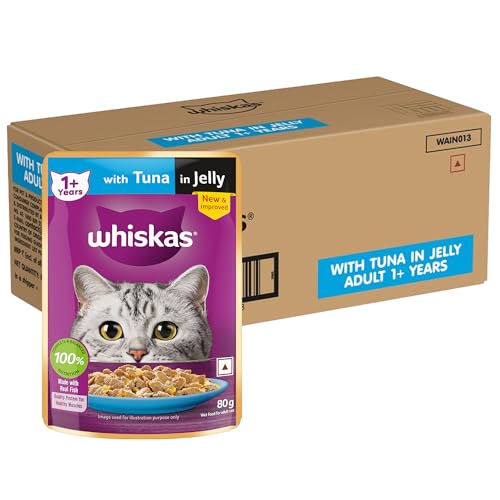 Whiskas Adult (1+ Years)) Wet Cat Food, Tuna in Jelly, 80 g (Pack of 56), Hydrating Food Made With Real Fish, 100% Complete & Balanced Nutrition for A