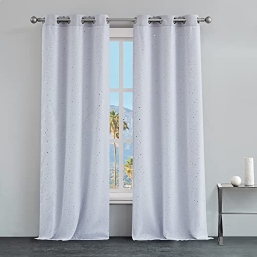 Juicy Couture Melody Night Star Cutout Curtains | 2-Pack Room Darkening Curtains, 38" Wide (76" for Pair) x 96 L | Sky Embellished Thermal Insulated Window Curtain Panels | White Curtains