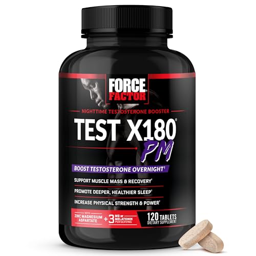 Force Factor Test X180 PM Testosterone Booster for Men, Overnight Testosterone Supplement to Build Muscle, Increase Strength, and Promote Deeper, Healthier Sleep and Recovery, 120 Tablets